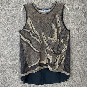 Simply Vera Wang Sweater Vest Women XL Tan Design Crew Neck Open V Back Sheer